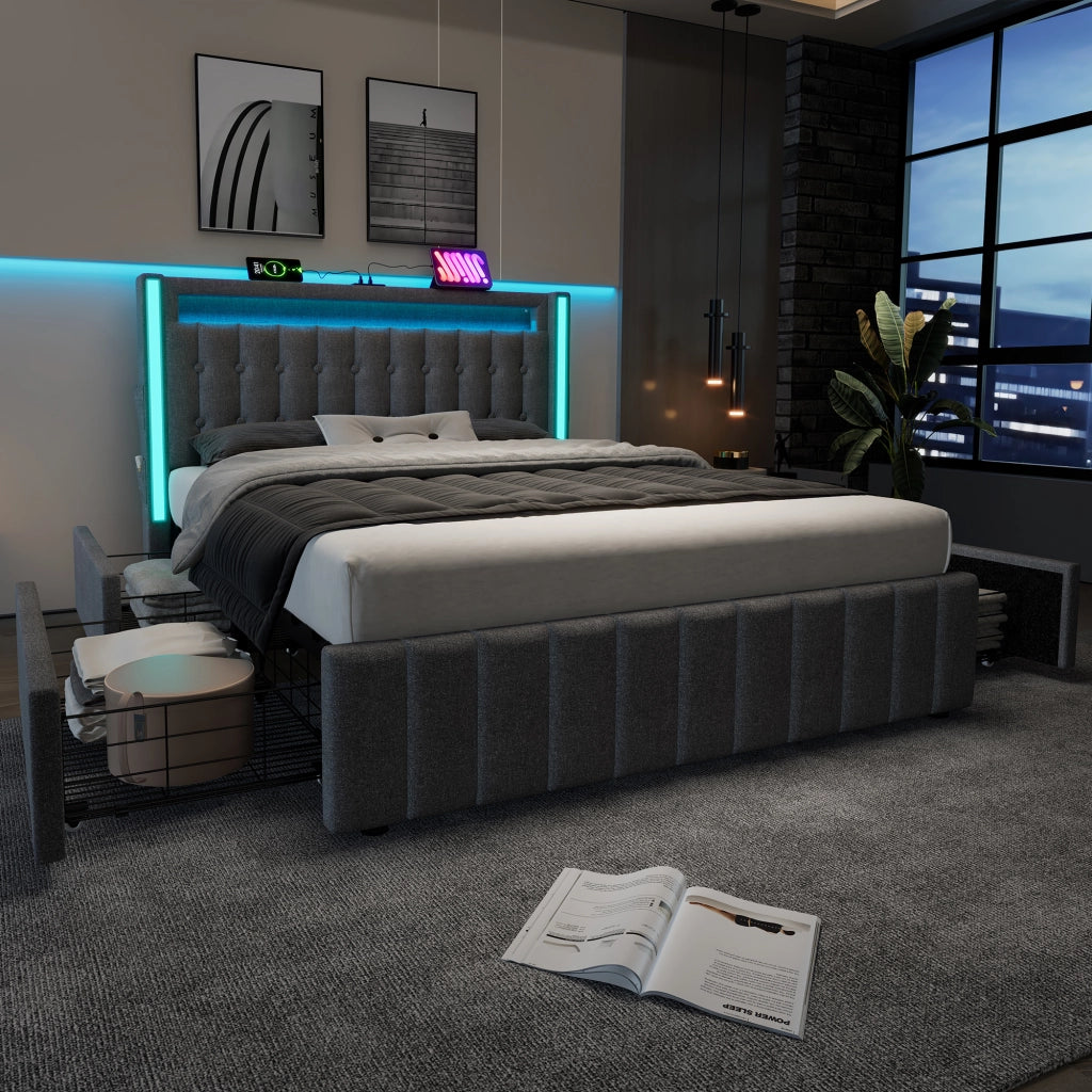 letto imbottito lino grigio 160 x 200 cm