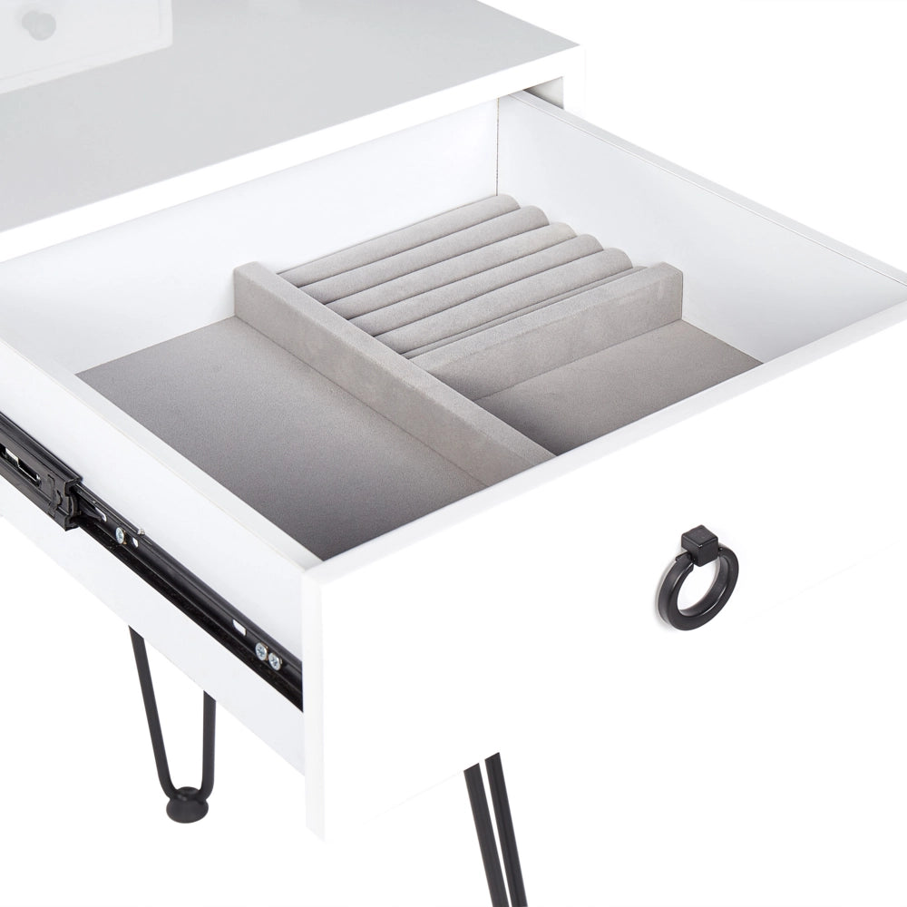 Toeletta con 4 cassetti specchio LED bianco e nero e sgabello camera da letto elegante