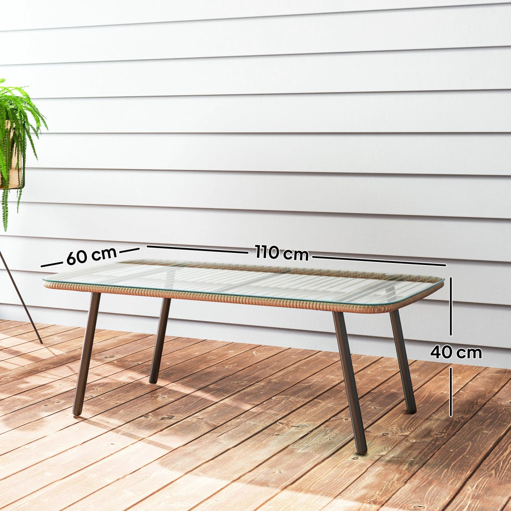 Tavolino da Giardino in Rattan PE ¨C zephmum ¨C Piano in Vetro, Acciaio, 110x60x40 cm