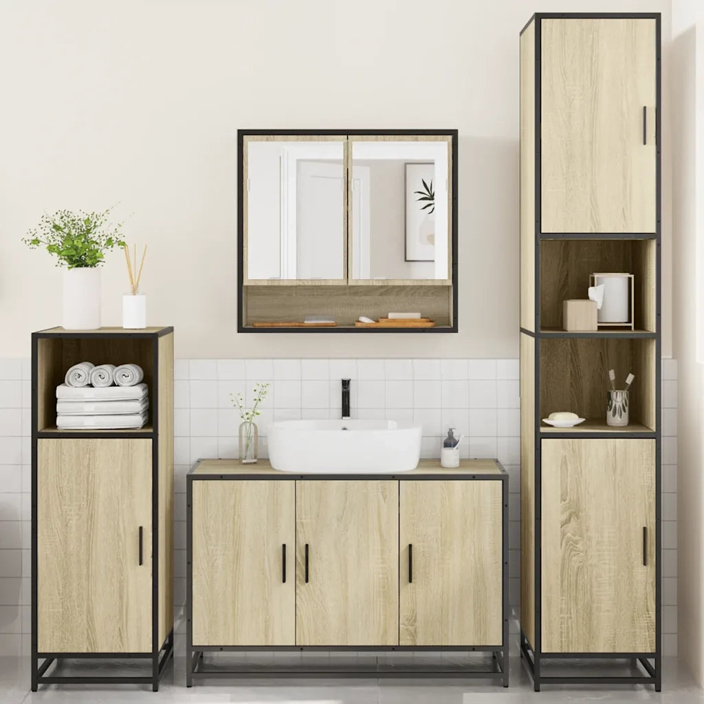 Set Mobili da Bagno 4 pz Rovere Sonoma in Legno Multistrato