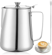Melkkannetje con coperchio - Ideale per l'arte del latte - 600 ml - Spremutrice di latte - Adatto per Cappuccino e Espresso - Argento