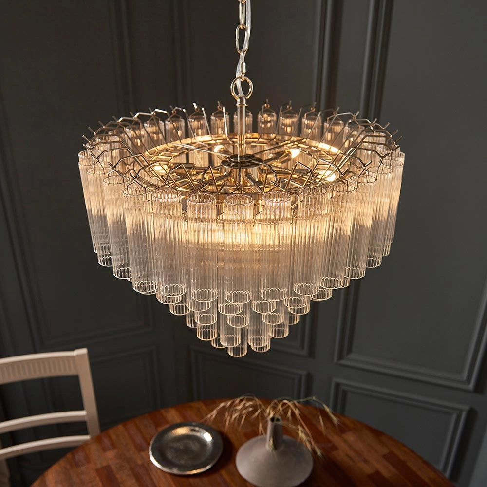 Lampadario Toulouse Endon nichel vetro rigato 12xG9