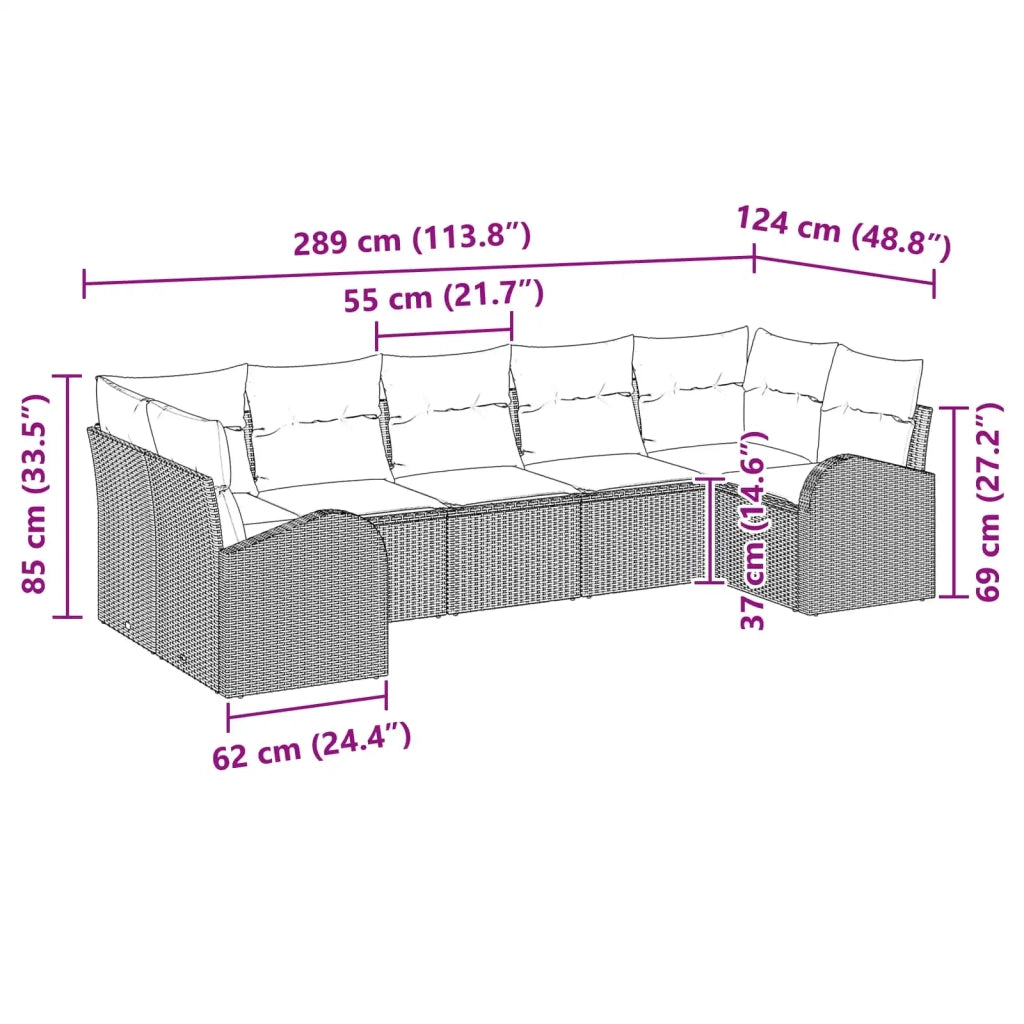 Set Divano da Giardino 7 pcs Marrone Rattan in Polipropilene 3346194