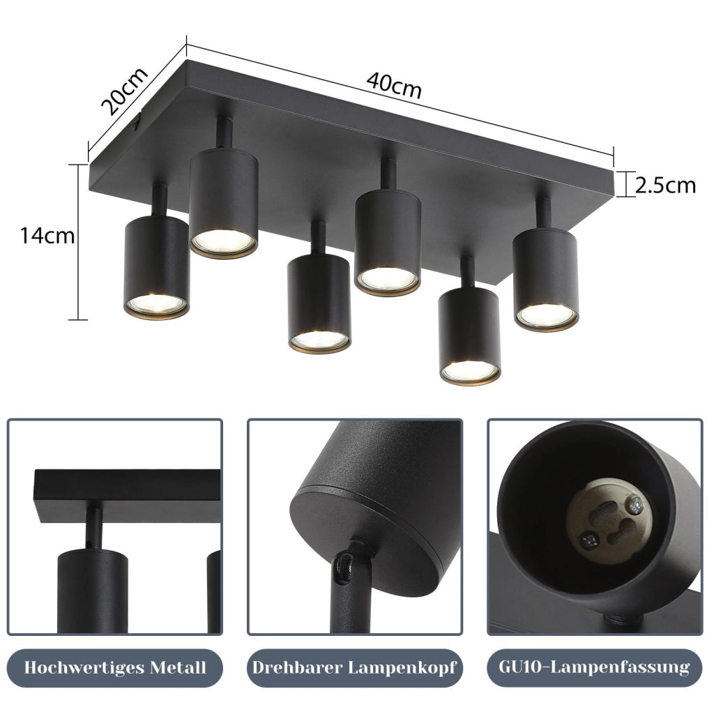 ZMH Faretto da soffitto neri industriali moderni 6 luci GU10 regolabili 330° per soggiorno camera cucina senza lampadina