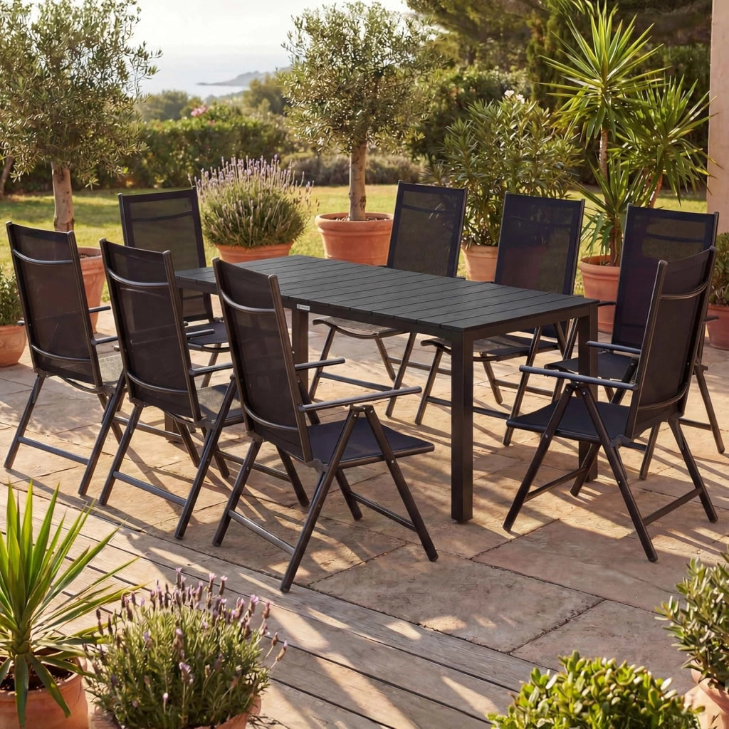 Tavolo e Sedie da Giardino Alluminio 4 +1 Tavolo WPC 80x80 cm Mobili Esterno Grigio