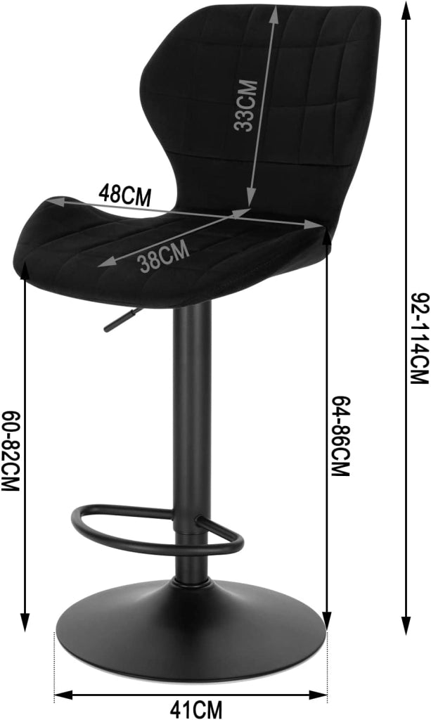Set di 1 Sgabello da Bar con Schienale e Poggiapiedi Girevoli a 360° Sedia Alta da Cucina con Seduta Regolabile tra 60-82cm in Velluto e Metallo Nero BH324sz-1