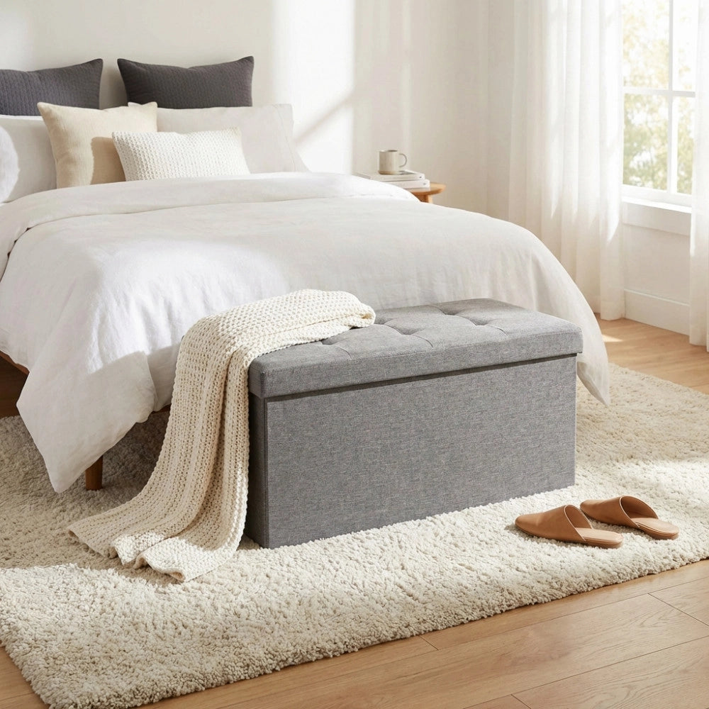 POUF CONTENITORE RETTANGOLARE IN STOFFA GRIGIO