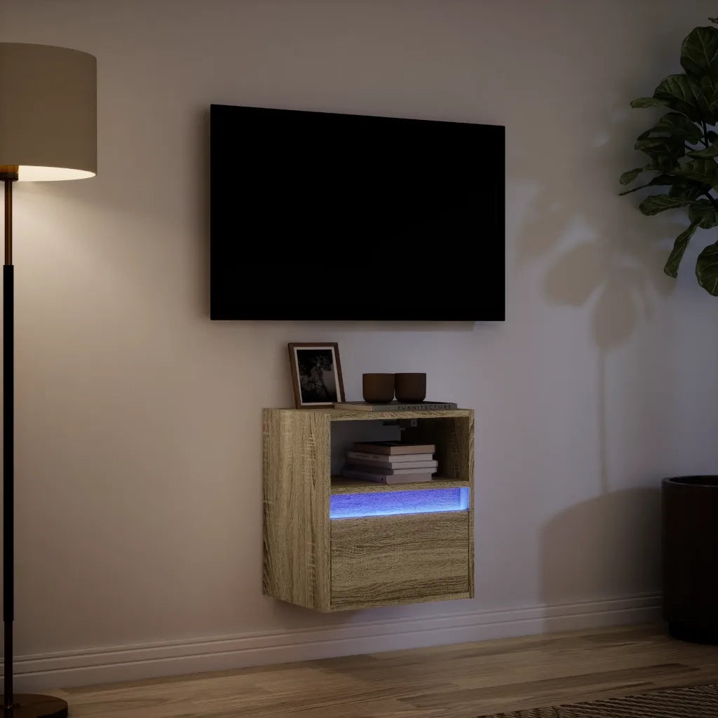 Mobile TV a Parete | Armadietto TV | Mobile Porta TV con Luci LED Rovere Sonoma 41x31x45 cm
