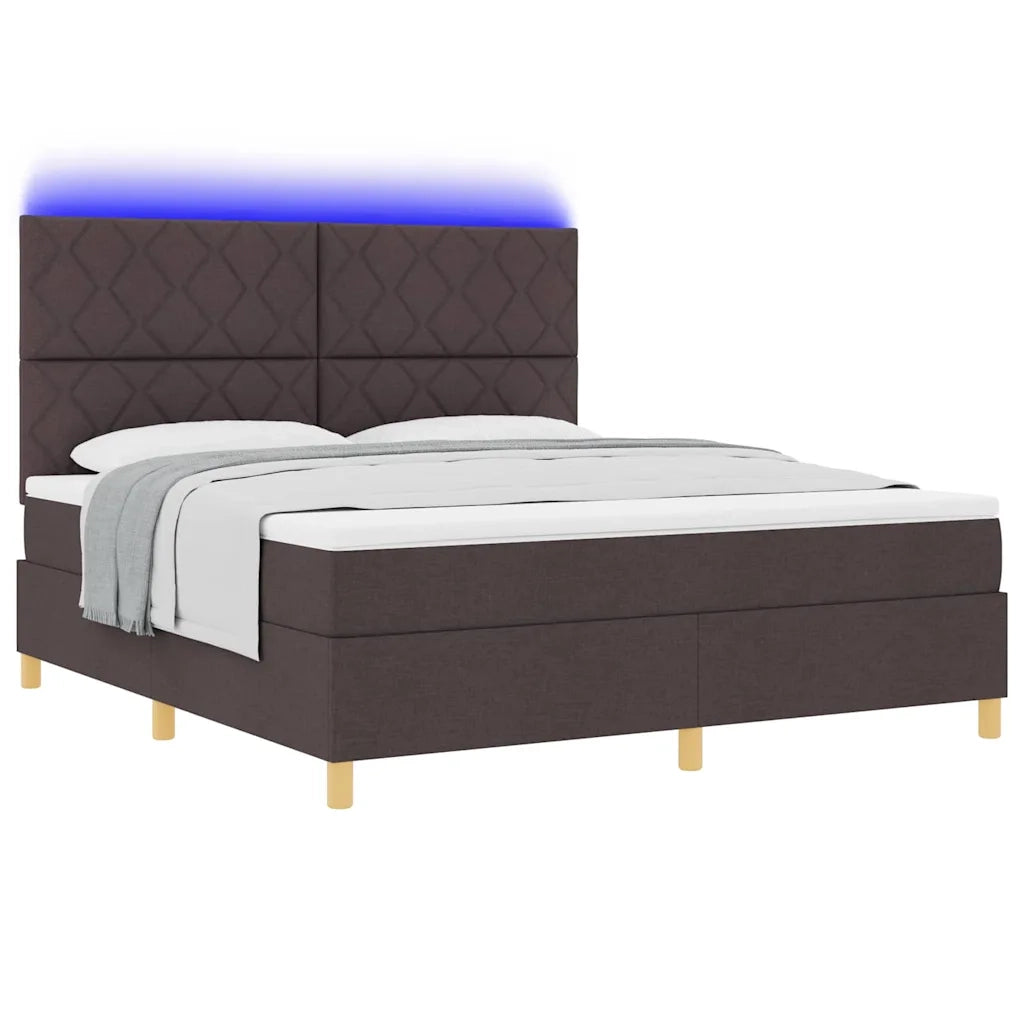Letto a Sorgente LED Marrone Scuro 180 x 200 cm Tessuto 3343197