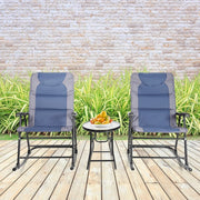 Set di sedie a dondolo pieghevoli, per balcone, set da 3 pezzi, con 1 tavolino e 2 sedie a dondolo, da giardino, per esterni, balcone, set per 2 persone, per balcone, giardino (blu)