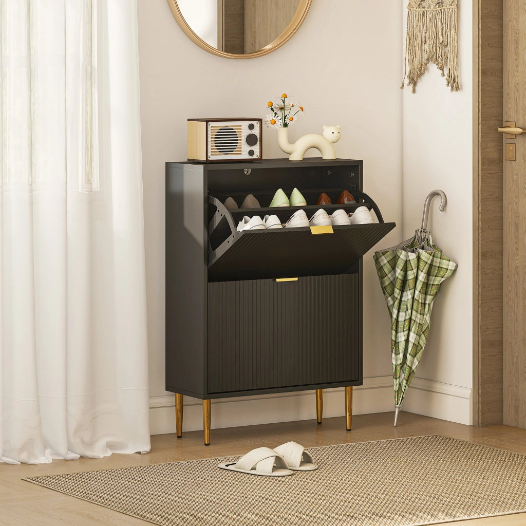 Scarpiera 12 paia con 2 cassetti e ripiani regolabili ¨C zephmum ¨C nero 60x24x91.5cm