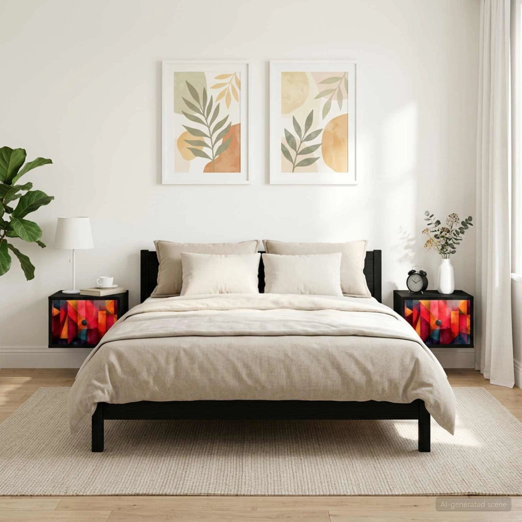 Mobiletto da comodino a parete HEESCH 2 pz Rovere Nero 8007468
