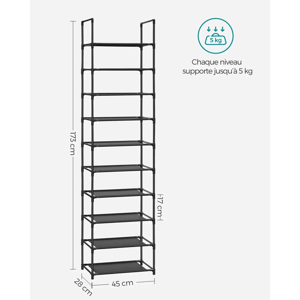 Scarpiera a 5 ripiani organizer per scarpe porta scarpe 28 x 45 x 89 cm struttura in metallo tessuto non tessuto per ingresso camera da letto corridoio nero 12_0005604