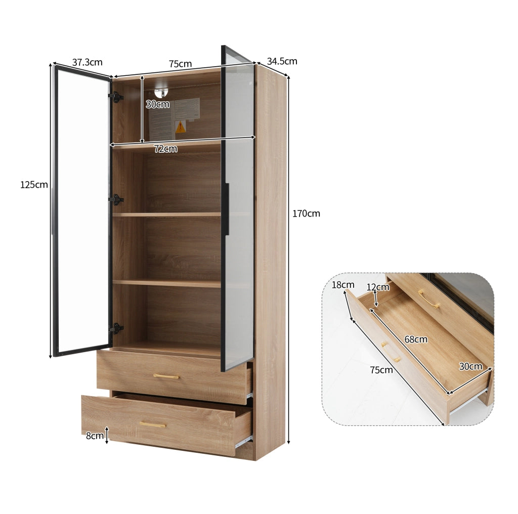 Mobile bagno alto in MDF marrone con vani aperti e anta in vetro temperato