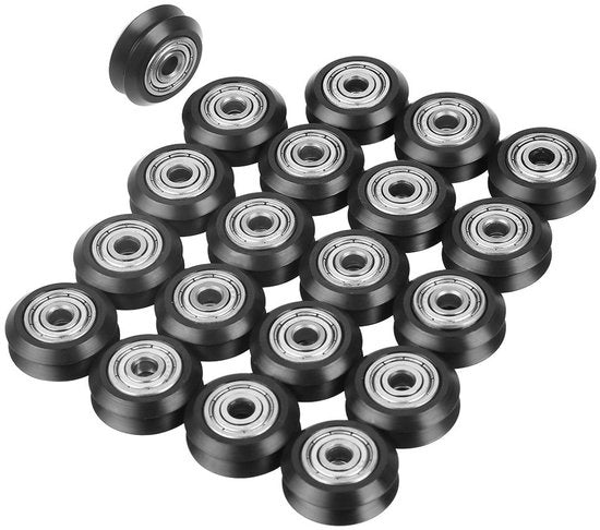 Viti a V con 20 pezzi - Rullo di plastica - 625 mm - Foro di 5 mm - Resistente all'usura - Materiale POM duraturo
