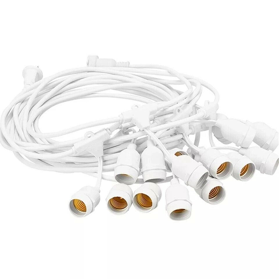 Catena di Luci Catenaria Luminosa Corda 10 Mt con Portalampada E27 Cavo Bianco