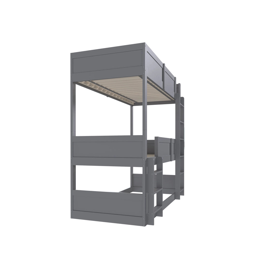 Letto a tre livelli 90x200 cm con sponde alte in legno grigio