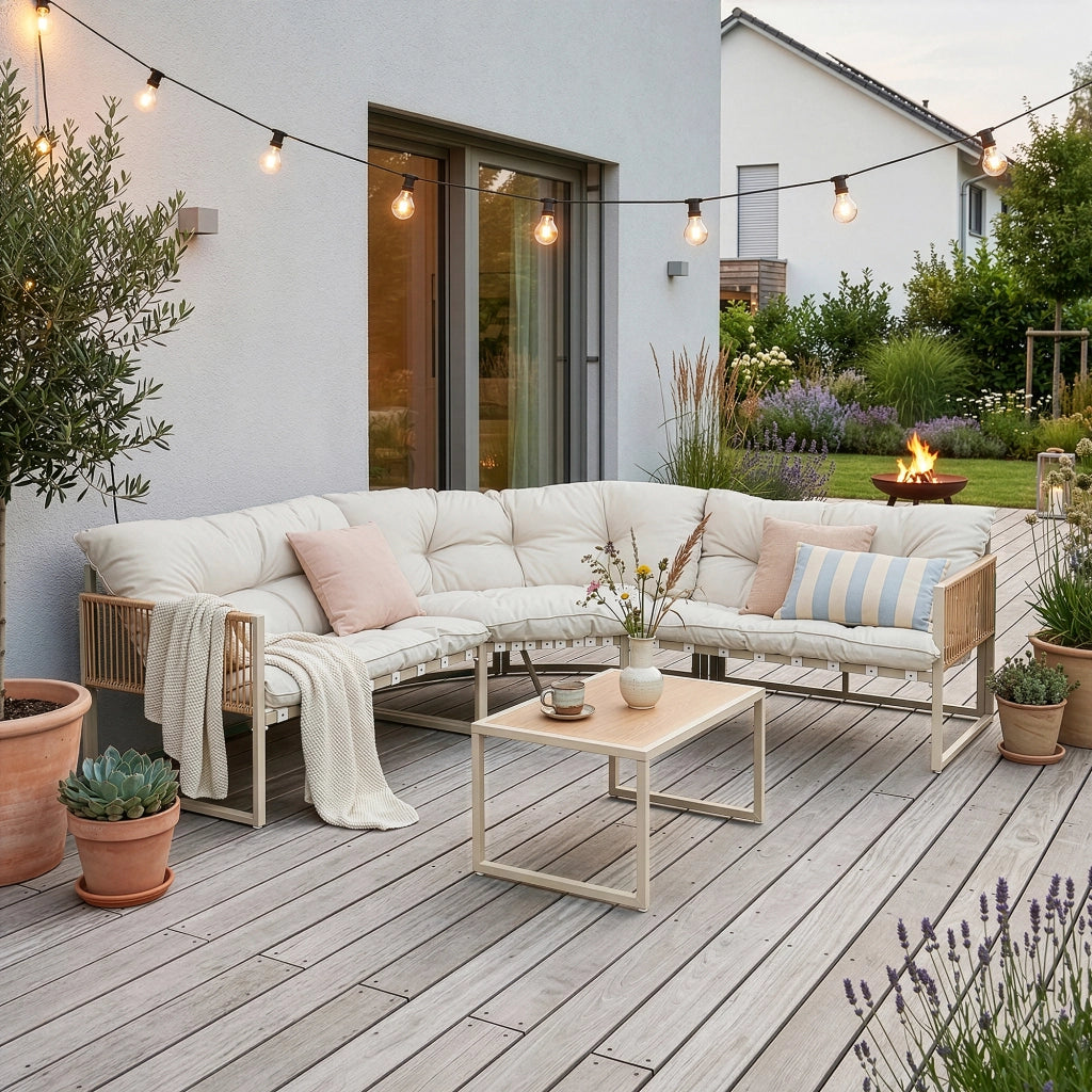 Set Salottino per Esterno Karg Divano Modulare a 3 pezzi e Tavolino con Piano in SPC Rovere Mobili da Giardino - Beige casa.pro