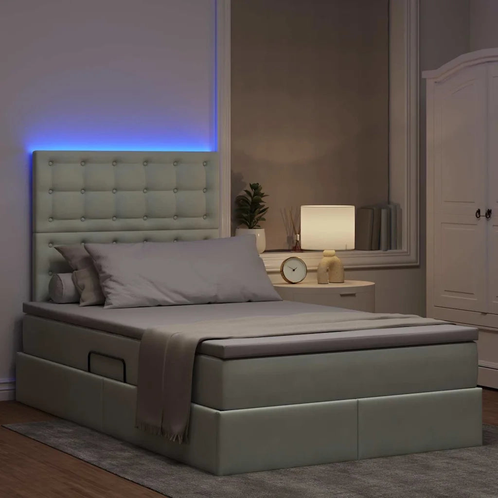 Letto con contenitore LED e materasso Grigio Chiaro