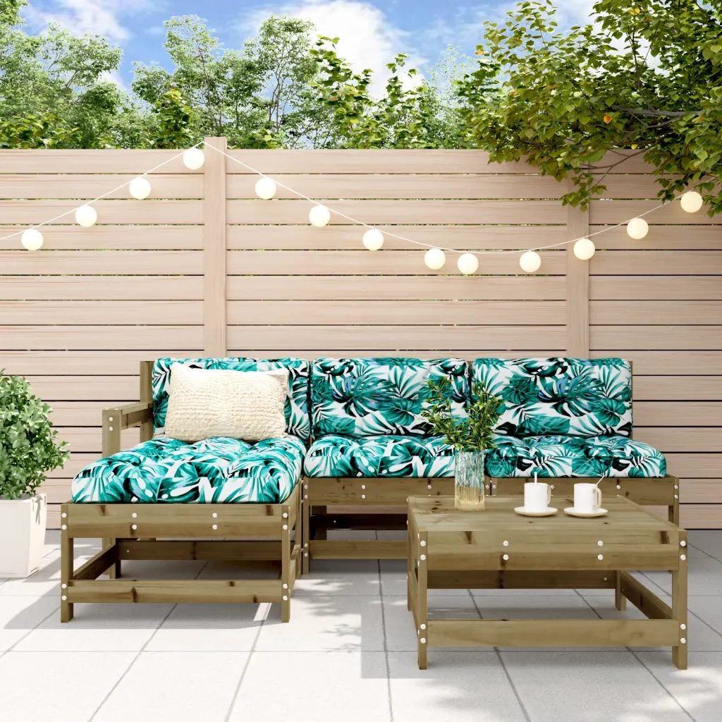 Set Divani da Giardino 5pz | Set Salotto da Giardino con Cuscini Legno Impregnato di Pino