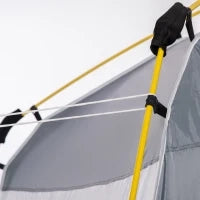 Tenda da Campeggio Familiare 4 Persone, Tenda Tonda Impermeabile Leggera, Ventilata Facile da Montare Pop-Up, 4 Finestre, Parasole, 2,4L x 2,4l x 1,99H m, Bianco e Grigio