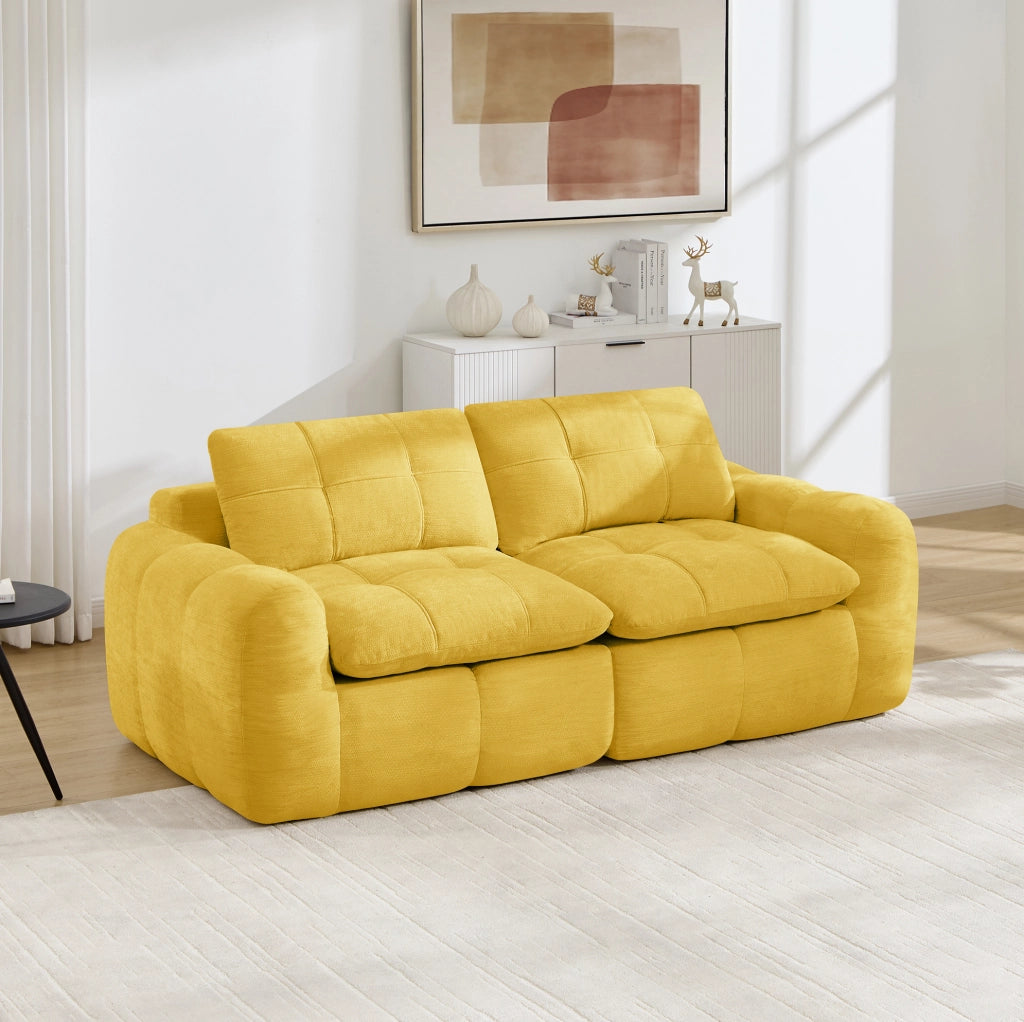 Divano modulare 2 posti in chenille gialla 194x97x68 cm con seduta profonda