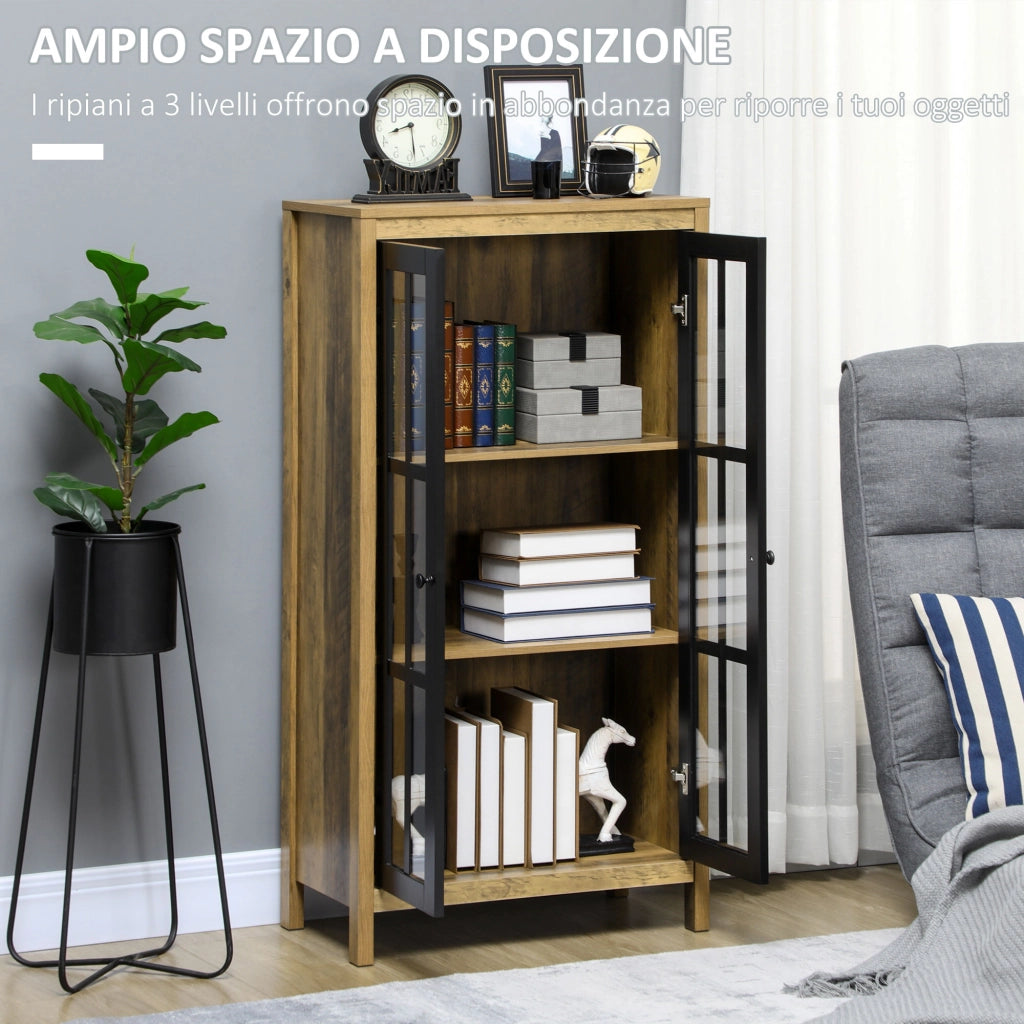 Credenza Moderna a 2 Ante in Vetro e Legno ¨C Minimal ¨C 60x35x120cm, Marrone