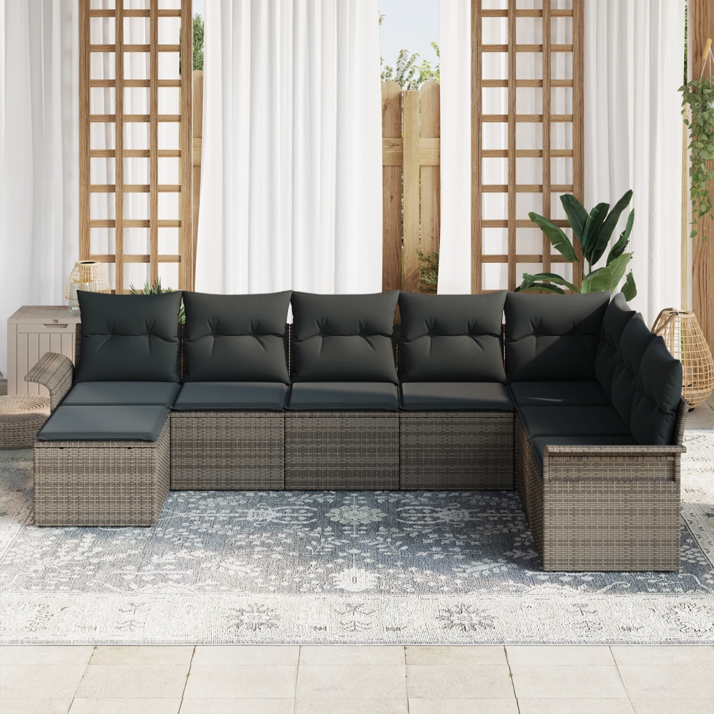 Set Divano da Giardino  8 Pezzi con Cuscini Grigio Polyrattan