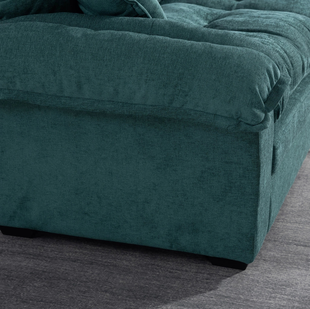 Divano 2 posti 214x89x93 cm in tessuto verde, con 2 cuscini, per piccoli salotti –