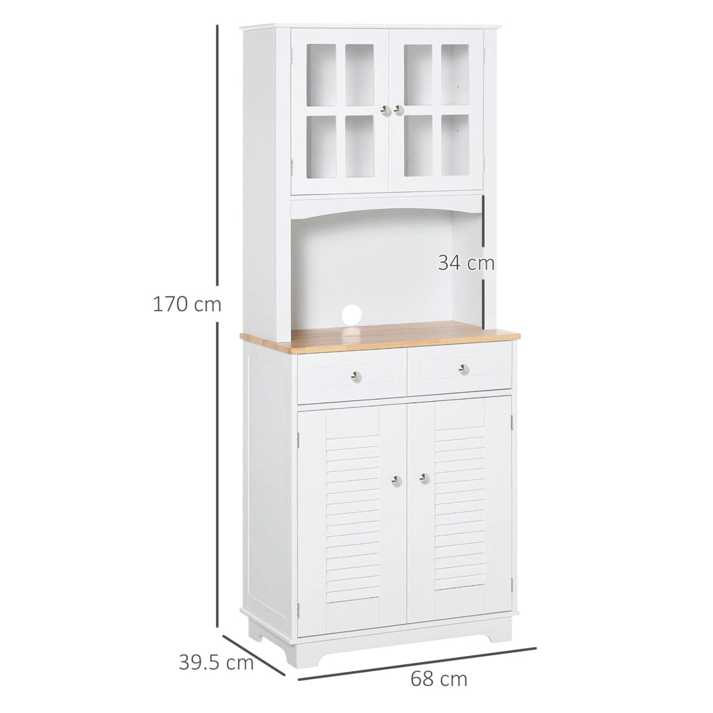 Mobile da Cucina Credenza con Ante e Cassetti 68x39,5x170 cm in Legno Bianca