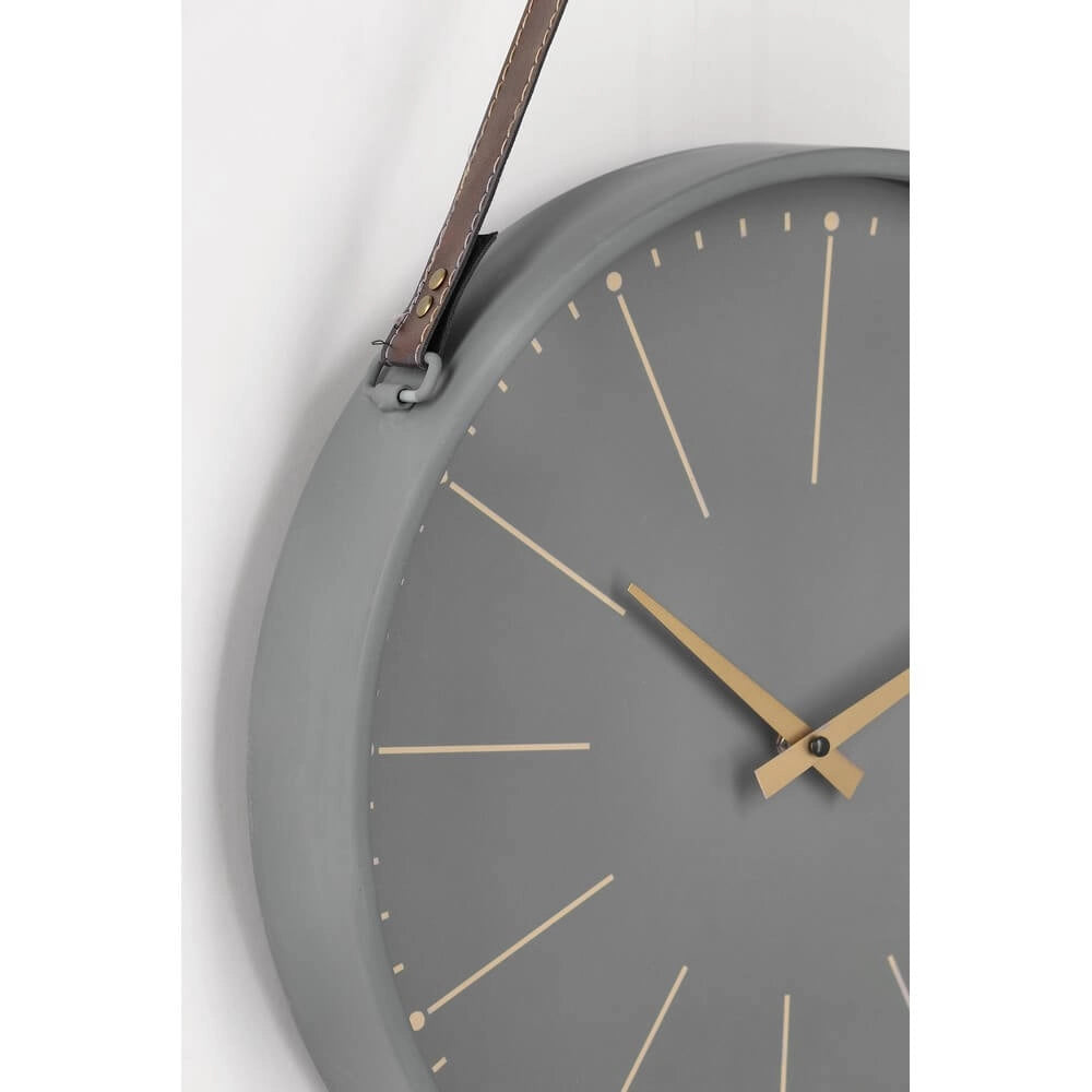 Orologio da Parete Rotondo Nero con Cinghia in Pelle Dorato - SIL