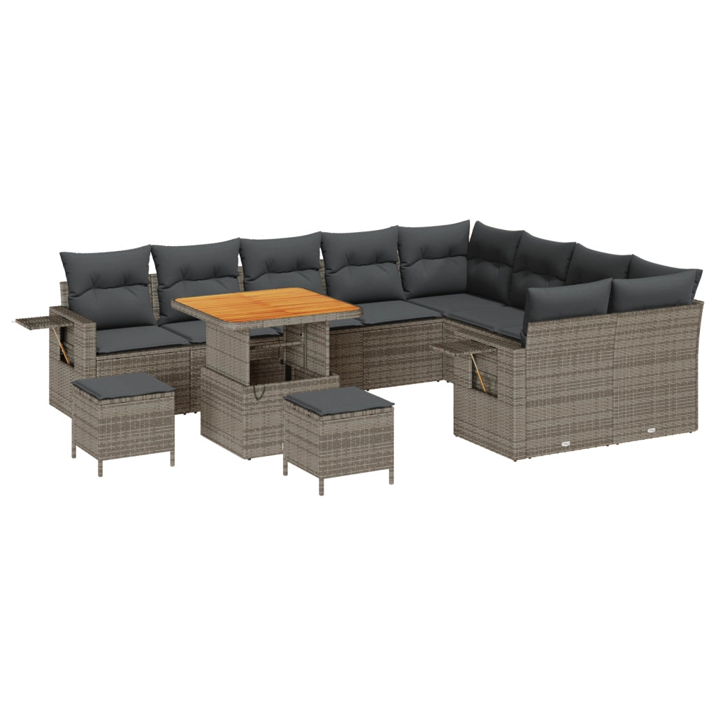 Set Divano da Giardino  da 12 pezzi con cuscini Grigio Polyrattan Acacia
