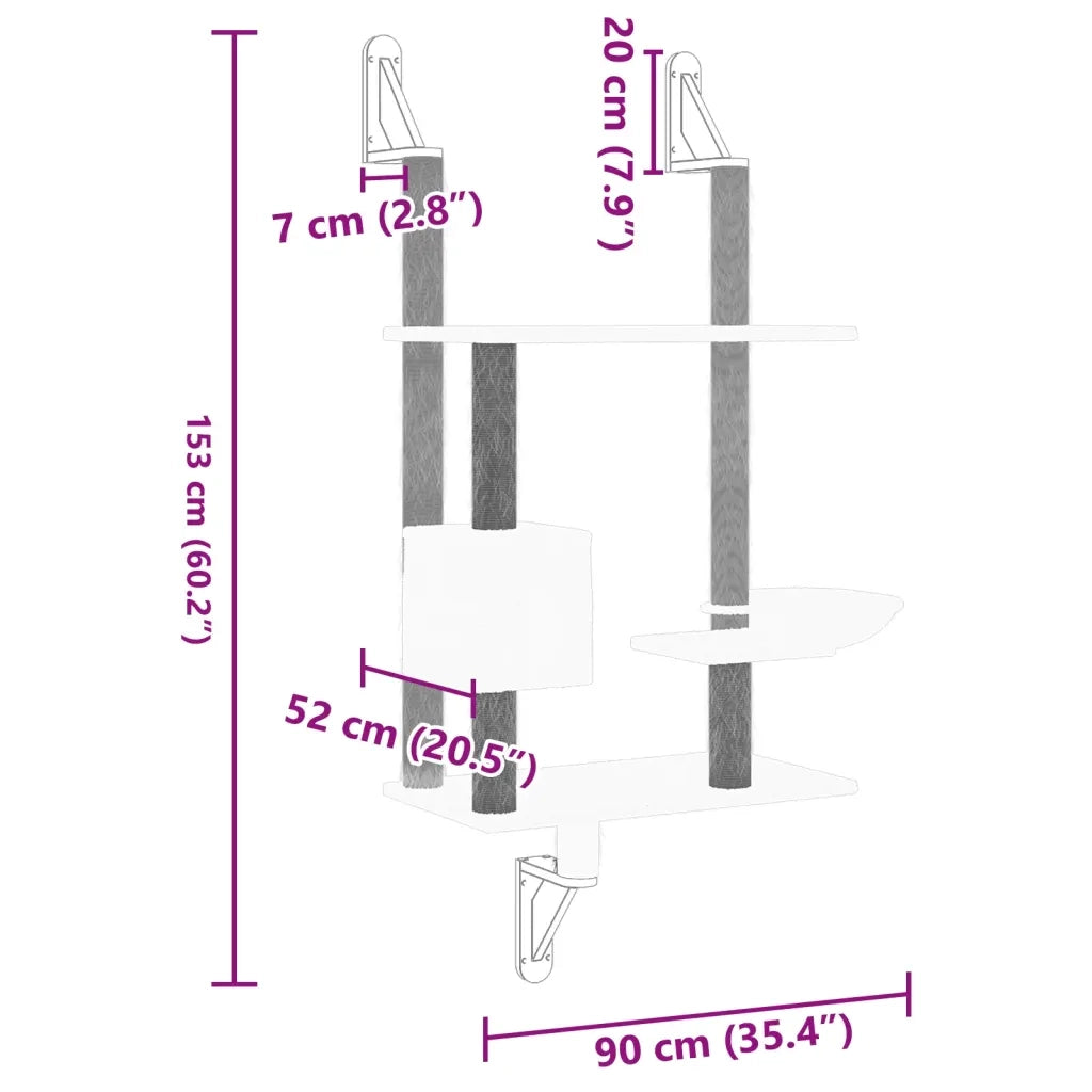 Albero per Gatti con Tiragraffi a Parete Crema 153 cm 172404