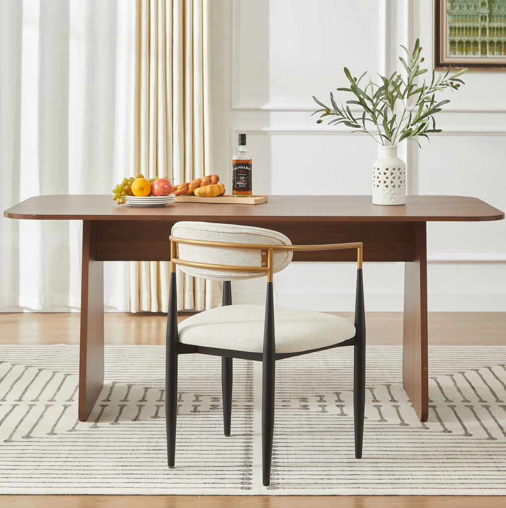 Set 2 Sedie da Pranzo con Cuscini Beige e Struttura in Metallo Nero e Oro