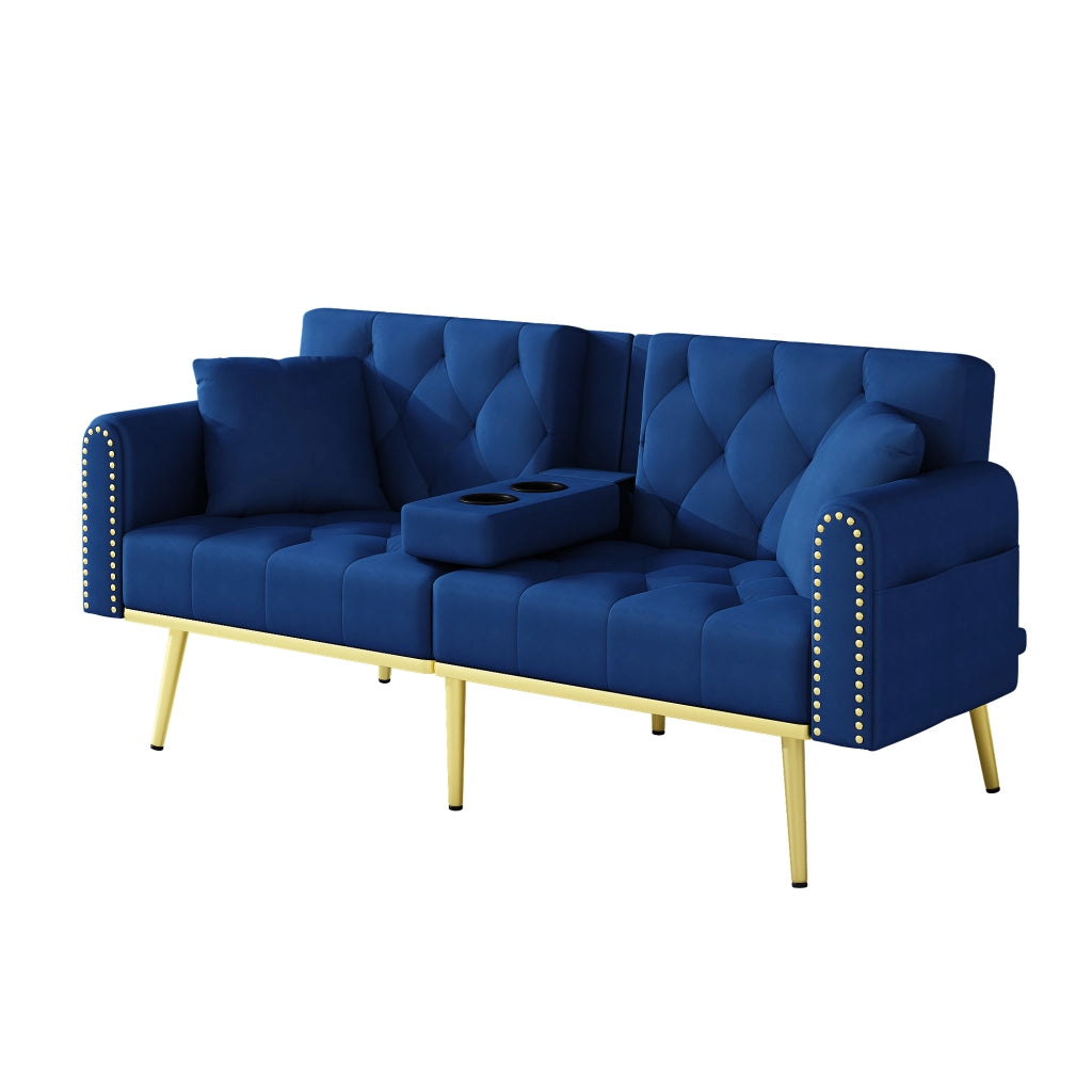 DIVANO LETTO 175x80x73,5 cm in velluto blu, 2 posti, schienale reclinabile