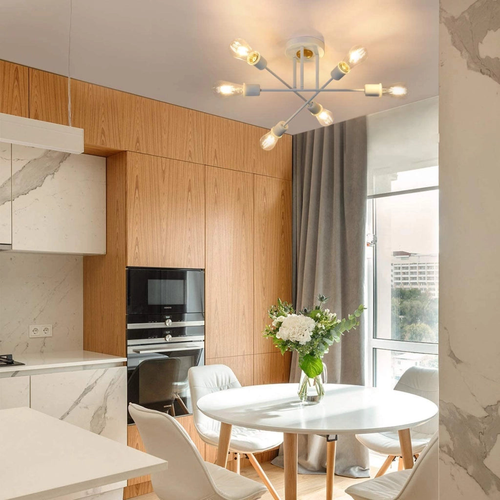 ZMH Lampada da soffitto a sospensione 6 lampade E27 retrò bianca stile industriale country per soggiorno max 25W
