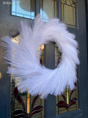 Krans di pampas in fibra soffice pendente - decorazione per parete o porta - decorazione per Natale - foglia d'arte - interna e esterna - per tutta la casa
