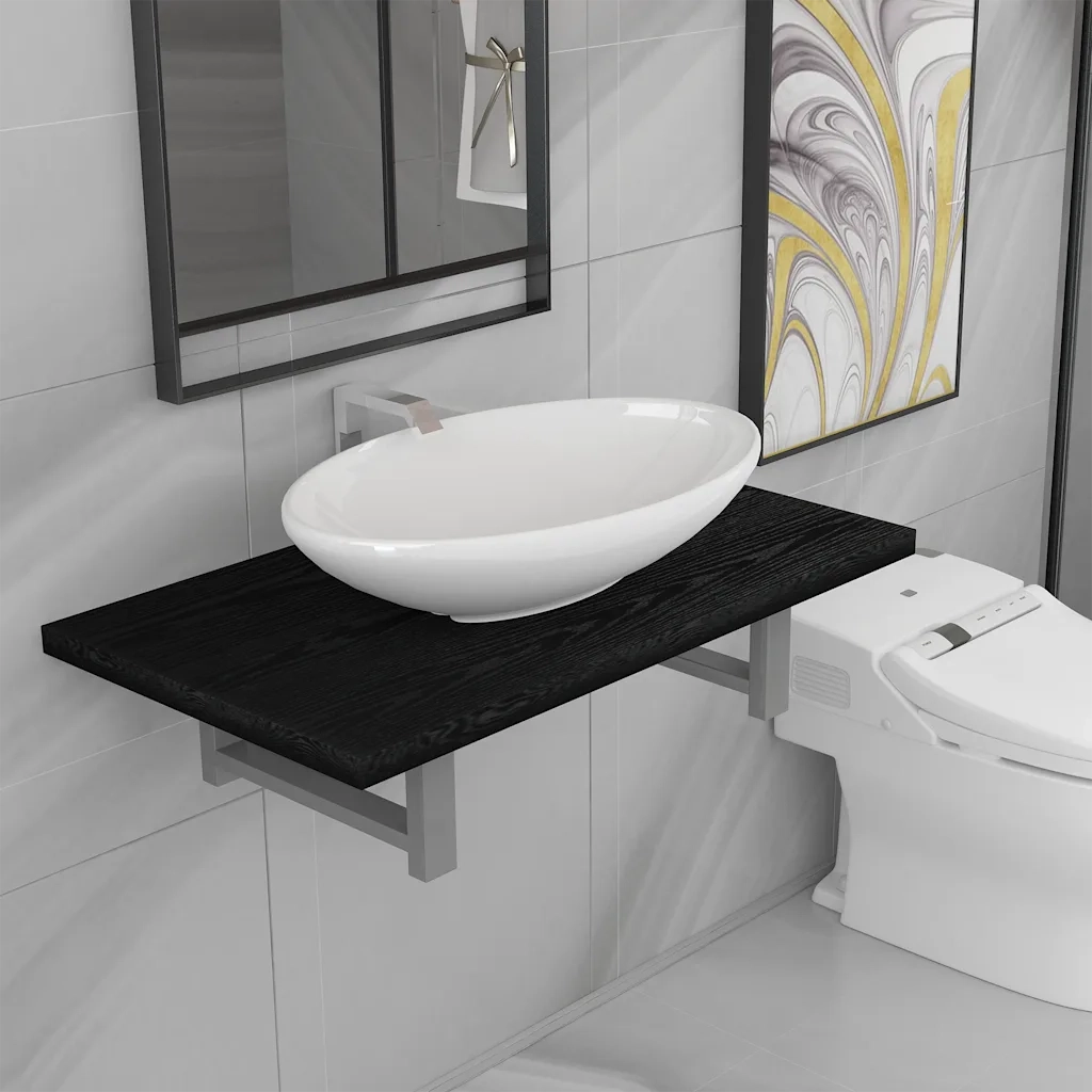 Set Mobili da Bagno | Armadio da bagno 2 pz Ceramica Nero