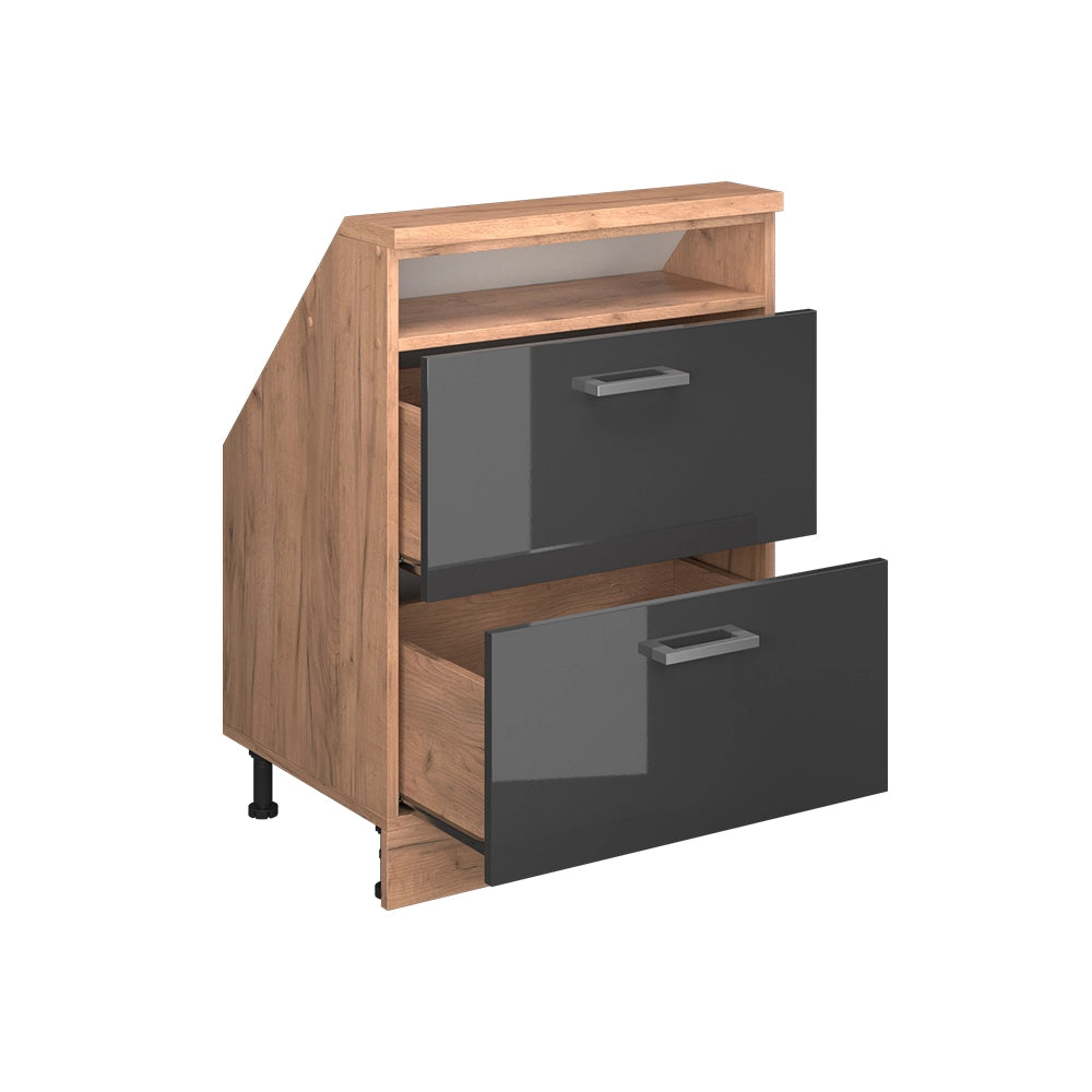 Mobile sottotetto Rion Antracite lucido/Rovere dorato con 2 cassetti Vicco