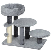 Tiragraffi e scaletta per gatti, base ampia, tessuto felpato, palo in sisal, grigio