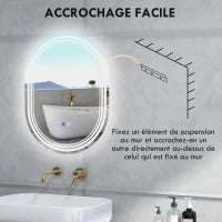 kleankin Specchio da Bagno Ovale Illuminato a LED, 3 Colori, Regolazione Luminosità, Interruttore Tattile, Anti-Appannamento, 70 x 50 cm