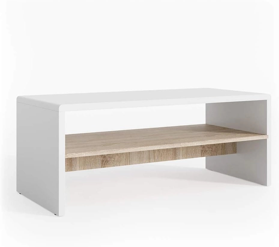 Tavolino da salotto, Bianco, 99.6 x 39.8 cm, per la conservazione di riviste e telecomandi