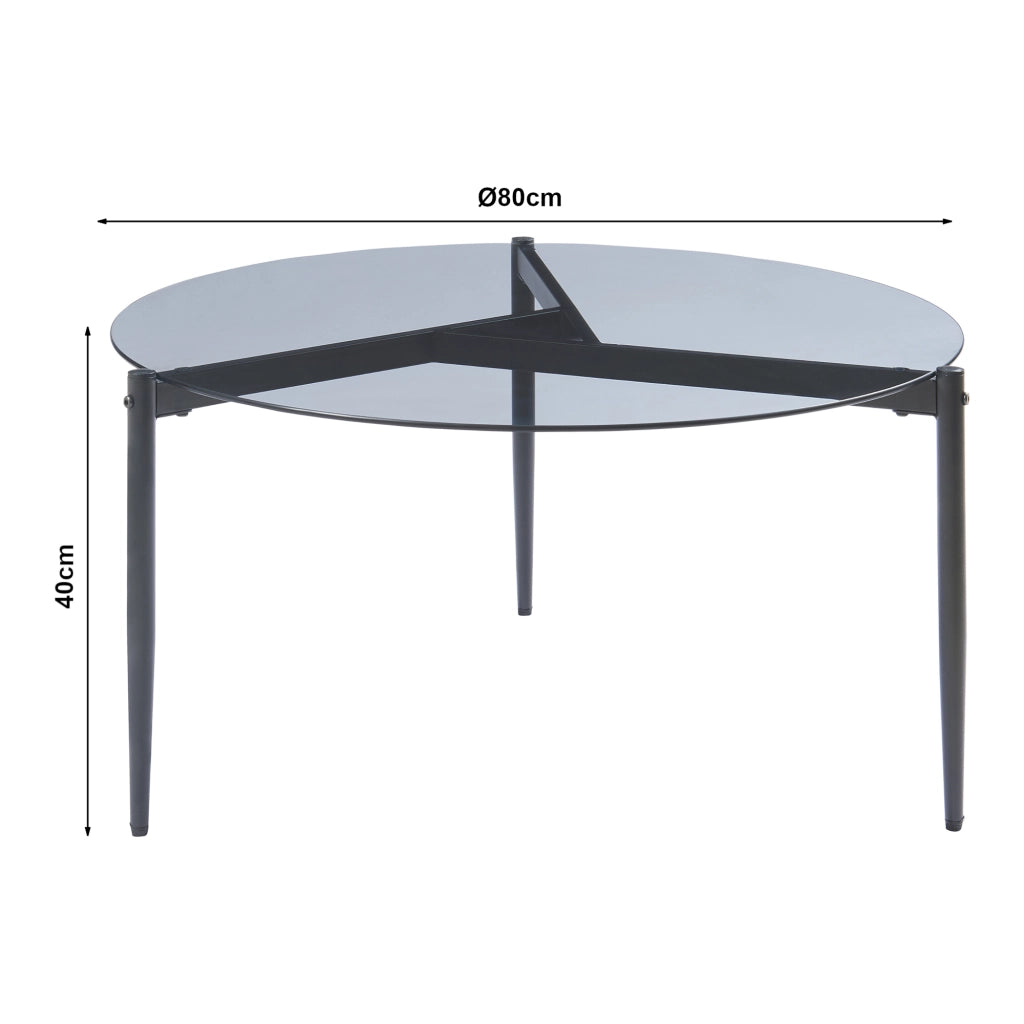 Tavolino da Salotto Ulökantaa con Piano Rotondo in Vetro Fumé - Grigio [en.casa]