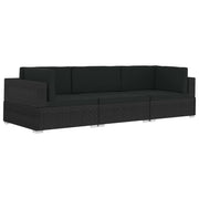 Set Divani da Giardino 3 pz | Set Salotto da Giardino con Cuscini in Polyrattan Nero