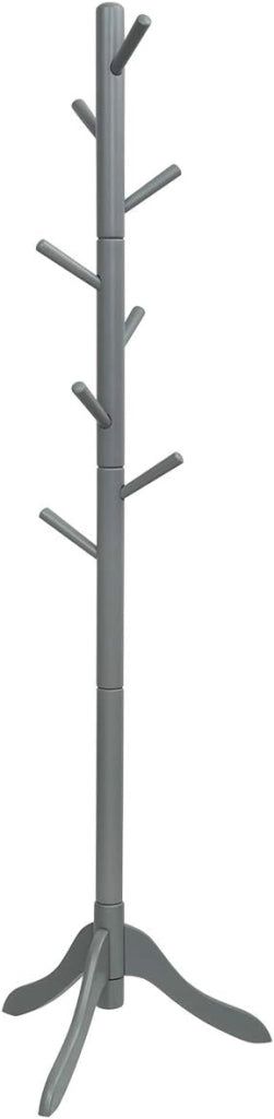 Appendiabiti da Terra con 8 Ganci In Legno di Gomma, Appendiabiti da Ingresso Stabile con Base a 3 Gambe, 177x49x49 cm per Corridoio, Camera da Letto, 3 Colori