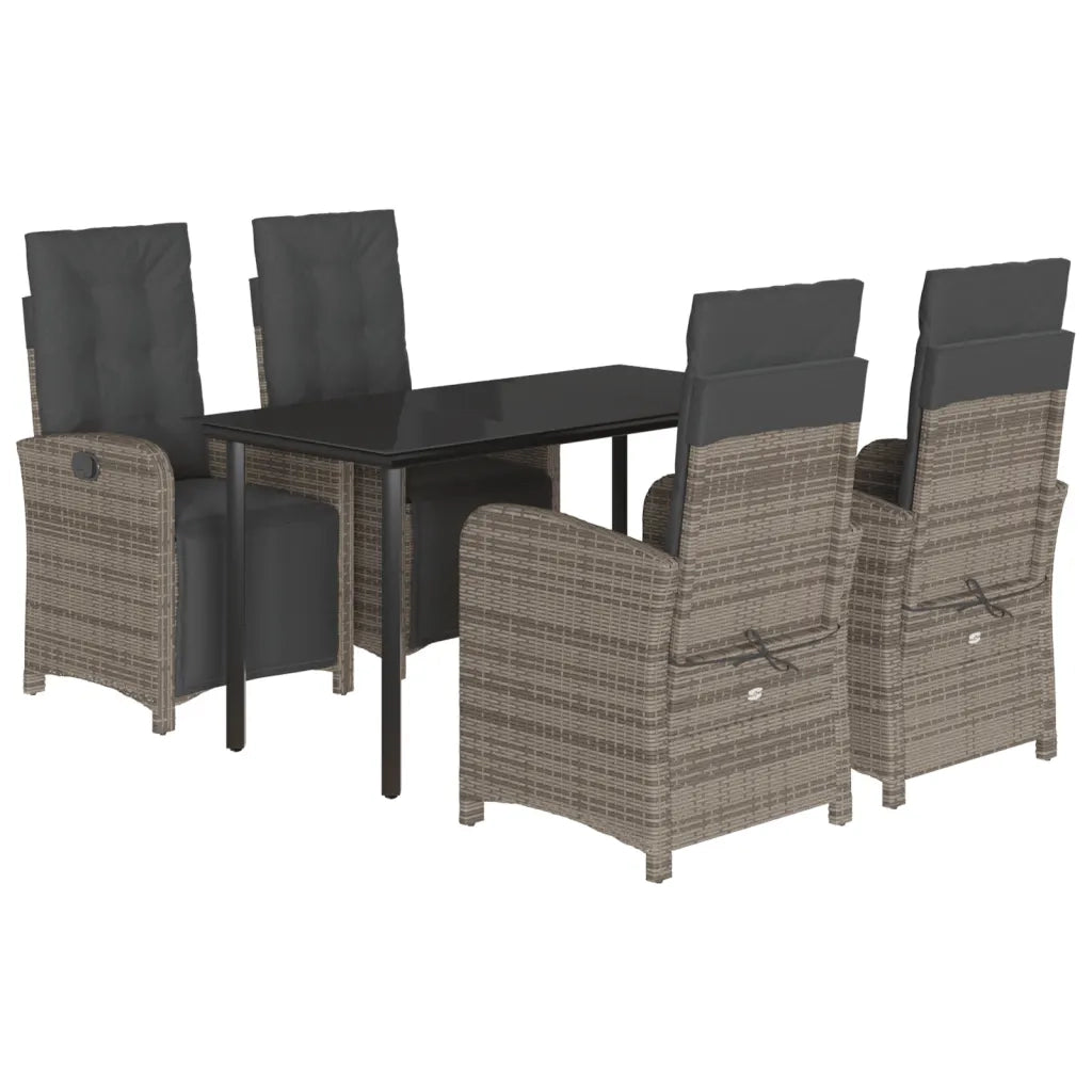 Set da Pranzo da Giardino 5 pz con Cuscini in Polyrattan Grigio