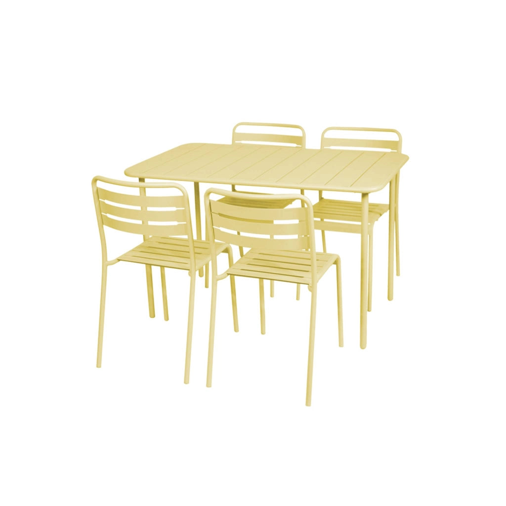 Set tavolo da giardino bistrot in metallo con 4 sedie, 120cm, giallo