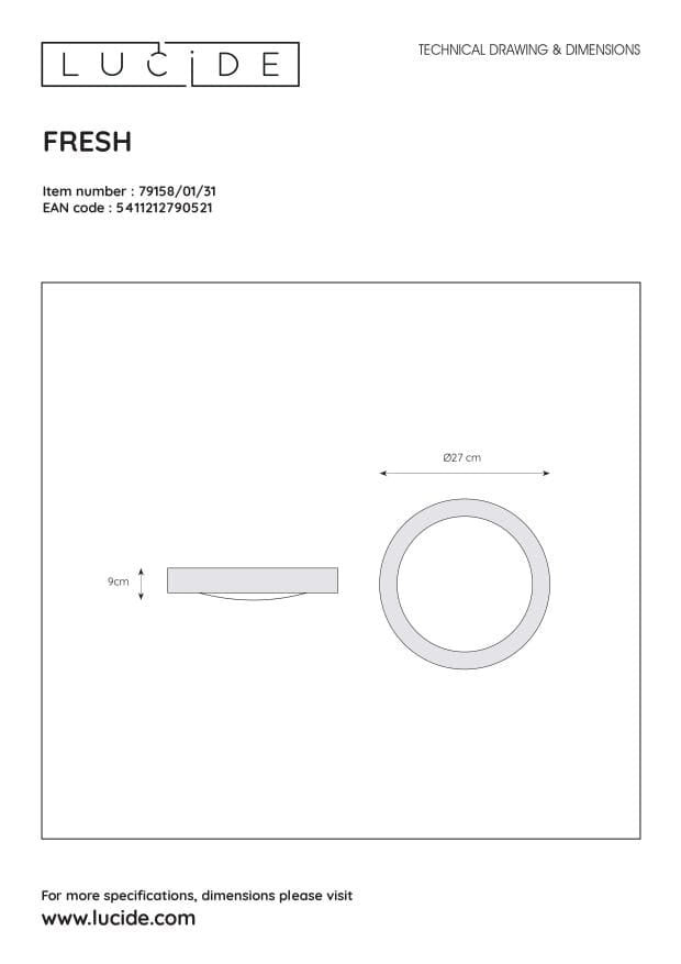 Plafoniera Lucide Fresh bianca acrilico Ø27cm E27 20W
