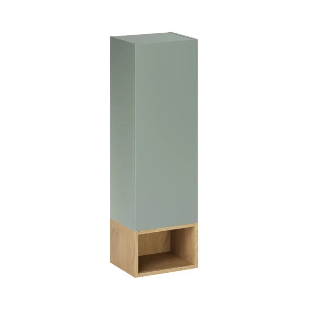 Colonna di stoccaggio OSTER 30cm – mobile sospeso verde salvia 1 porta e nicchia visibile aspetto rovere chiaro