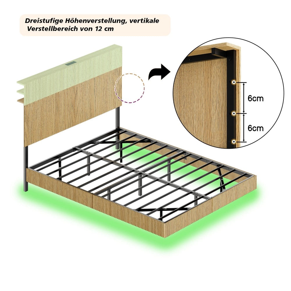 Letto con LED e testiera ¨C Minimal ¨C Metallo 140x200 cm, colore beige